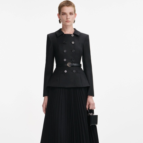 self-portrait Black Wool Crepe Midi Dress - Size US2 - MSRP $795 - NWT